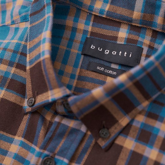 BUGATTI ΠΟΥΚΑΜΙΣΟ BUTTON DOWN ΚΑΡΟ ΜΠΛΕ-ΚΑΦΕ