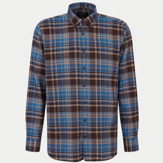 BUGATTI ΠΟΥΚΑΜΙΣΟ BUTTON DOWN ΚΑΡΟ ΜΠΛΕ-ΚΑΦΕ