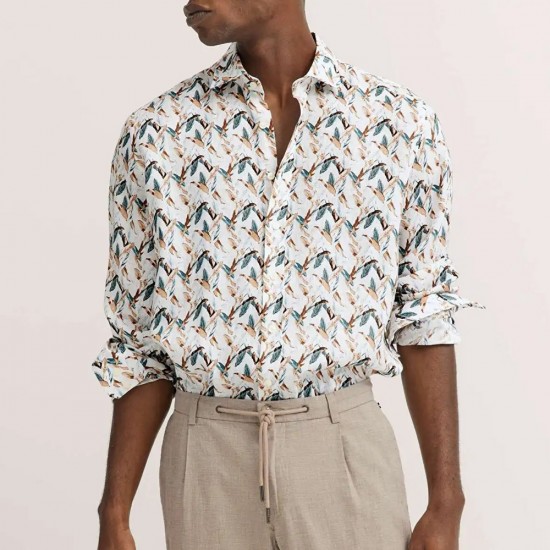 BUGATTI ΠΟΥΚΑΜΙΣΟ PURE LINEN ALLOVER PRINT ΜΠΕΖ