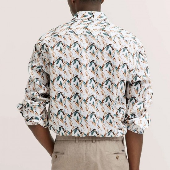 BUGATTI ΠΟΥΚΑΜΙΣΟ PURE LINEN ALLOVER PRINT ΜΠΕΖ