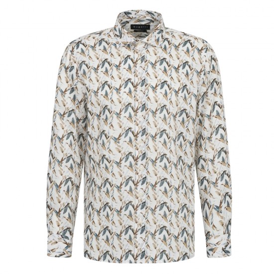 BUGATTI ΠΟΥΚΑΜΙΣΟ PURE LINEN ALLOVER PRINT ΜΠΕΖ