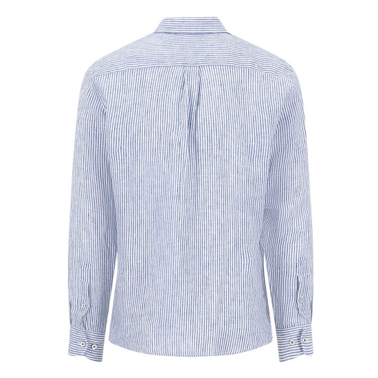FYNCH HATTON ΠΟΥΚΑΜΙΣΟ BUTTON DOWN ΛΙΝΟ ΡΙΓΕ ΛΕΥΚΟ-ΜΠΛΕ