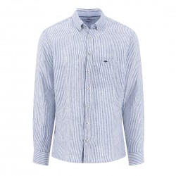 FYNCH HATTON ΠΟΥΚΑΜΙΣΟ BUTTON DOWN ΛΙΝΟ ΡΙΓΕ ΛΕΥΚΟ-ΜΠΛΕ