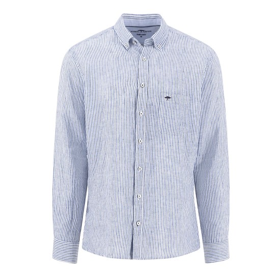 FYNCH HATTON ΠΟΥΚΑΜΙΣΟ BUTTON DOWN ΛΙΝΟ ΡΙΓΕ ΛΕΥΚΟ-ΜΠΛΕ
