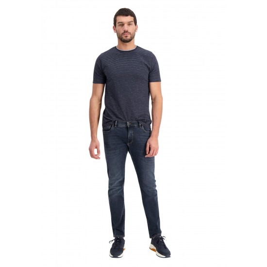 FYNCH HATTON T-SHIRT FINESTRIPED ΜΠΛΕ