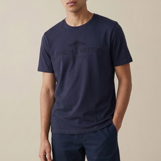 FYNCH-HATTON T-SHIRT CASUAL FIT LOGO ΜΠΛΕ