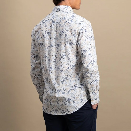 FYNCH HATTON ΠΟΥΚΑΜΙΣΟ BUTTON DOWN ALLOVER PRINT ΣΙΕΛ-ΛΕΥΚΟ