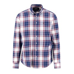 FYNCH-HATTON ΠΟΥΚΑΜΙΣΟ BUTTON DOWN CASUAL FIT ΚΑΡΩ ΛΕΥΚΟ-ΜΠΛΕ-ΜΠΟΡΝΤΟ