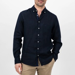 FYNCH HATTON ΠΟΥΚΑΜΙΣΟ BUTTON DOWN PURE LINEN NAVY ΜΠΛΕ