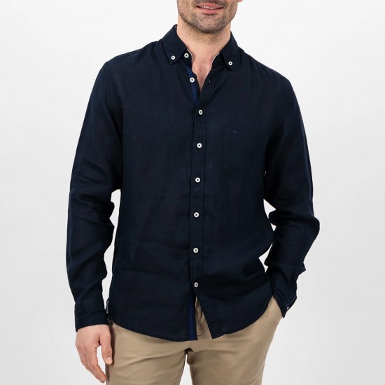 FYNCH HATTON ΠΟΥΚΑΜΙΣΟ BUTTON DOWN PURE LINEN NAVY ΜΠΛΕ