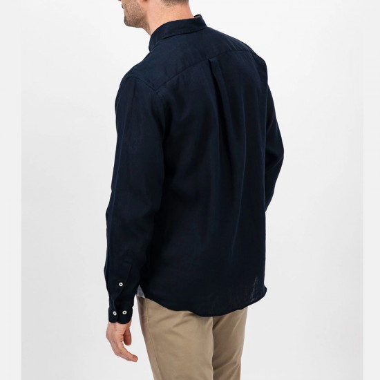 FYNCH HATTON ΠΟΥΚΑΜΙΣΟ BUTTON DOWN PURE LINEN NAVY ΜΠΛΕ