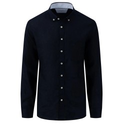 FYNCH HATTON ΠΟΥΚΑΜΙΣΟ BUTTON DOWN PURE LINEN NAVY ΜΠΛΕ