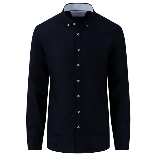 FYNCH HATTON ΠΟΥΚΑΜΙΣΟ BUTTON DOWN PURE LINEN NAVY ΜΠΛΕ