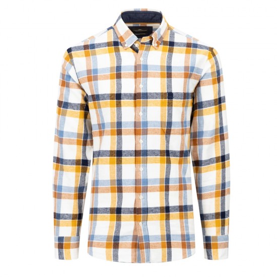 FYNCH HATTON ΠΟΥΚΑΜΙΣΟ BUTTON DOWN PREMIUM FLANNEL ΚΑΡΟ ΠΟΛΥΧΡΩΜΟ