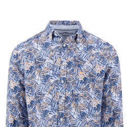FYNCH-HATTON ΠΟΥΚΑΜΙΣΟ ΛΙΝΟ BUTTON DOWN ALLOVER PRINT ΜΠΛΕ
