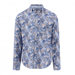FYNCH-HATTON ΠΟΥΚΑΜΙΣΟ ΛΙΝΟ BUTTON DOWN ALLOVER PRINT ΜΠΛΕ