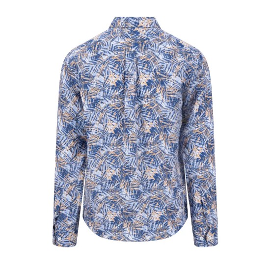 FYNCH-HATTON ΠΟΥΚΑΜΙΣΟ ΛΙΝΟ BUTTON DOWN ALLOVER PRINT ΜΠΛΕ
