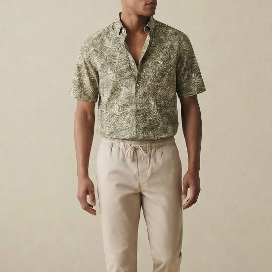 FYNCH-HATTON ΠΟΥΚΑΜΙΣΟ CASUAL FIT BUTTON DOWN ΛΙΝΟ ALLOVER PRINT ΛΑΔΙ