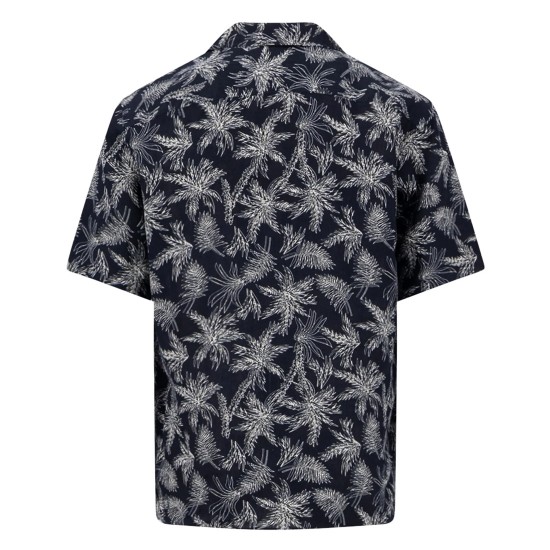 FYNCH-HATTON ΠΟΥΚΑΜΙΣΟ ΛΙΝΟ CASUAL FIT ALLOVER PRINT ΜΠΛΕ