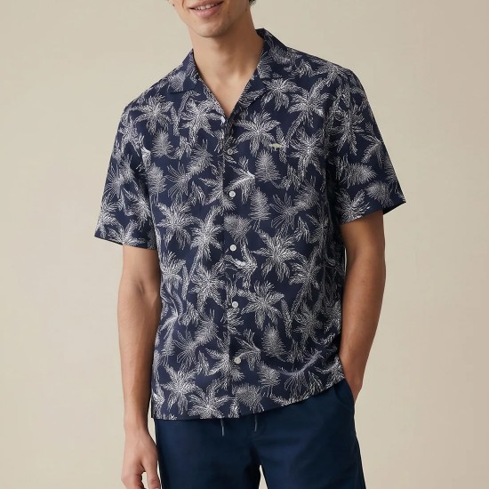 FYNCH-HATTON ΠΟΥΚΑΜΙΣΟ ΛΙΝΟ CASUAL FIT ALLOVER PRINT ΜΠΛΕ