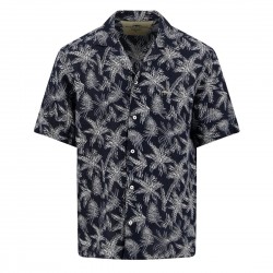 FYNCH-HATTON ΠΟΥΚΑΜΙΣΟ ΛΙΝΟ CASUAL FIT ALLOVER PRINT ΜΠΛΕ