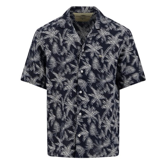 FYNCH-HATTON ΠΟΥΚΑΜΙΣΟ ΛΙΝΟ CASUAL FIT ALLOVER PRINT ΜΠΛΕ