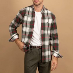 FYNCH-HATTON ΠΟΥΚΑΜΙΣΟ FLANNEL BUTTON DOWN CASUAL FIT ΚΑΡΩ ΛΕΥΚΟ-ΠΡΑΣΙΝΟ