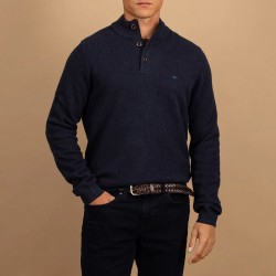 FYNCH-HATTON ΠΛΕΚΤΟ HALF ZIP CASUAL FIT ΜΠΛΕ