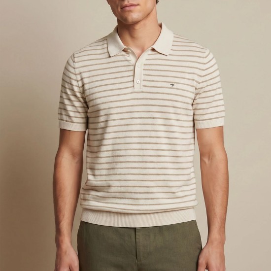FYNCH-HATTON POLO ΠΛΕΚΤΟ CASUAL FIT ΡΙΓΕ ΜΠΕΖ