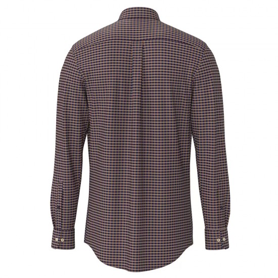 FYNCH HATTON ΠΟΥΚΑΜΙΣΟ BUTTON DOWN ΚΑΡΟ ΜΠΛΕ-ΚΑΦΕ