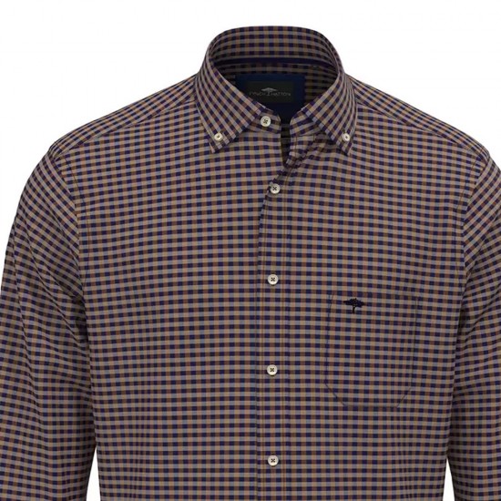 FYNCH HATTON ΠΟΥΚΑΜΙΣΟ BUTTON DOWN ΚΑΡΟ ΜΠΛΕ-ΚΑΦΕ