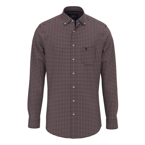 FYNCH HATTON ΠΟΥΚΑΜΙΣΟ BUTTON DOWN ΚΑΡΟ ΜΠΛΕ-ΚΑΦΕ