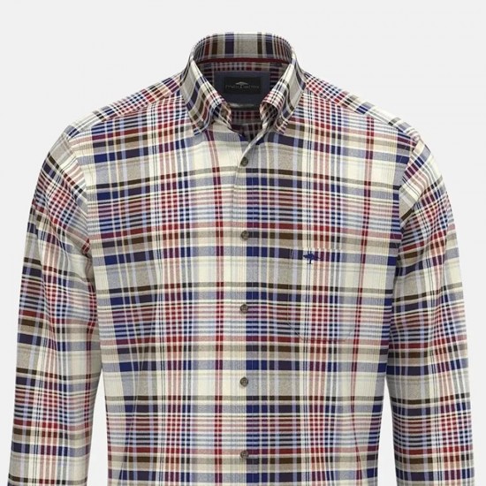FYNCH-HATTON ΠΟΥΚΑΜΙΣΟ FLANNEL CASUAL FIT BUTTON DOWN ΚΑΡΩ ΠΟΛΥΧΡΩΜΟ