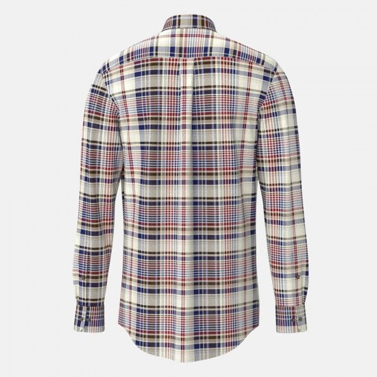 FYNCH-HATTON ΠΟΥΚΑΜΙΣΟ FLANNEL CASUAL FIT BUTTON DOWN ΚΑΡΩ ΠΟΛΥΧΡΩΜΟ