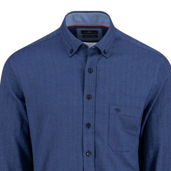 FYNCH HATTON ΠΟΥΚΑΜΙΣΟ FLANNEL BUTTON DOWN PATTERNED ΜΠΛΕ