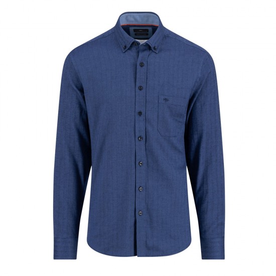 FYNCH HATTON ΠΟΥΚΑΜΙΣΟ FLANNEL BUTTON DOWN PATTERNED ΜΠΛΕ