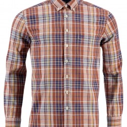 FYNCH HATTON Πουκάμισο casual fit με κουμπί στο γιακά  καφέ