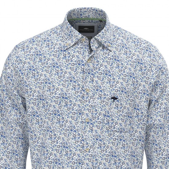 FYNCH HATTON ΠΟΥΚΑΜΙΣΟ CASUAL FIT BUTTON DOWN ALLOVER PRINT ΛΕΥΚΟ-ΜΠΛΕ