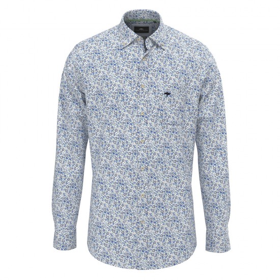 FYNCH HATTON ΠΟΥΚΑΜΙΣΟ CASUAL FIT BUTTON DOWN ALLOVER PRINT ΛΕΥΚΟ-ΜΠΛΕ