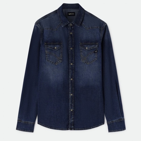 GAS ΠΟΥΚΑΜΙΣΟ JEANS DENIM ΜΠΛΕ