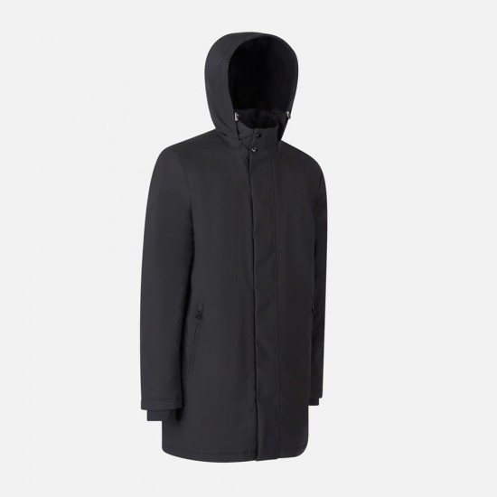 GEOX ΜΠΟΥΦΑΝ M AURELIO PARKA REGULAR FIT ΑΠΟΣΠΩΜΕΝΗ ΚΟΥΚΟΥΛΑ ΜΑΥΡΟ