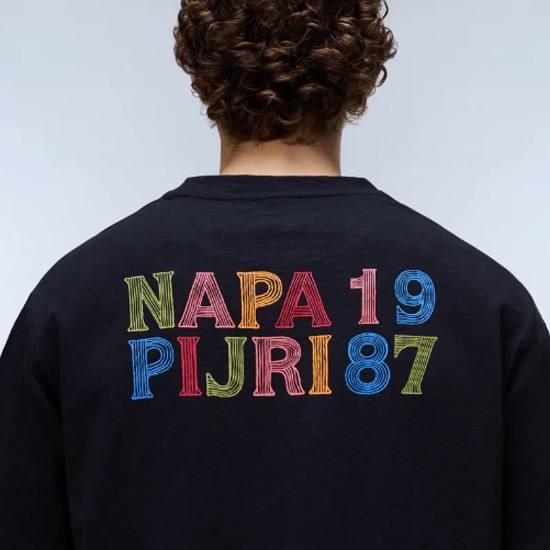 NAPAPIJRI T-SHIRT S-ELIOR RELAXED FIT BACK PRINT ΜΑΥΡΟ
