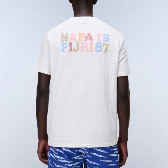 NAPAPIJRI T-SHIRT S-ELIOR RELAXED FIT BACK PRINT ΕΚΡΟΥ