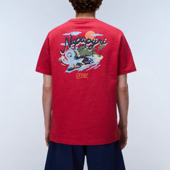 NAPAPIJRI T-SHIRT S-ELIOR RELAXED FIT BACK PRINT ΚΟΚΚΙΝΟ