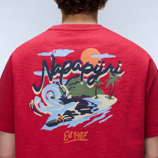 NAPAPIJRI T-SHIRT S-ELIOR RELAXED FIT BACK PRINT ΚΟΚΚΙΝΟ