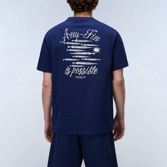 NAPAPIJRI T-SHIRT S-ELIOR RELAXED FIT BACK PRINT ΑΝΟΙΧΤΟ ΜΠΛΕ