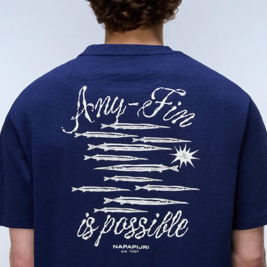 NAPAPIJRI T-SHIRT S-ELIOR RELAXED FIT BACK PRINT ΑΝΟΙΧΤΟ ΜΠΛΕ