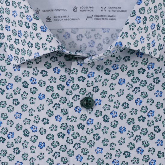 OLYMP ΠΟΥΚΑΜΙΣΟ MODERN FIT ALLOVER PRINT ΜΕΝΤΑ-ΛΕΥΚΟ