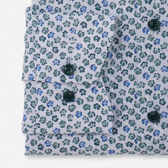 OLYMP ΠΟΥΚΑΜΙΣΟ MODERN FIT ALLOVER PRINT ΜΕΝΤΑ-ΛΕΥΚΟ