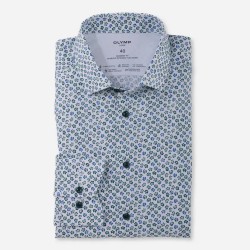 OLYMP ΠΟΥΚΑΜΙΣΟ MODERN FIT ALLOVER PRINT ΜΕΝΤΑ-ΛΕΥΚΟ